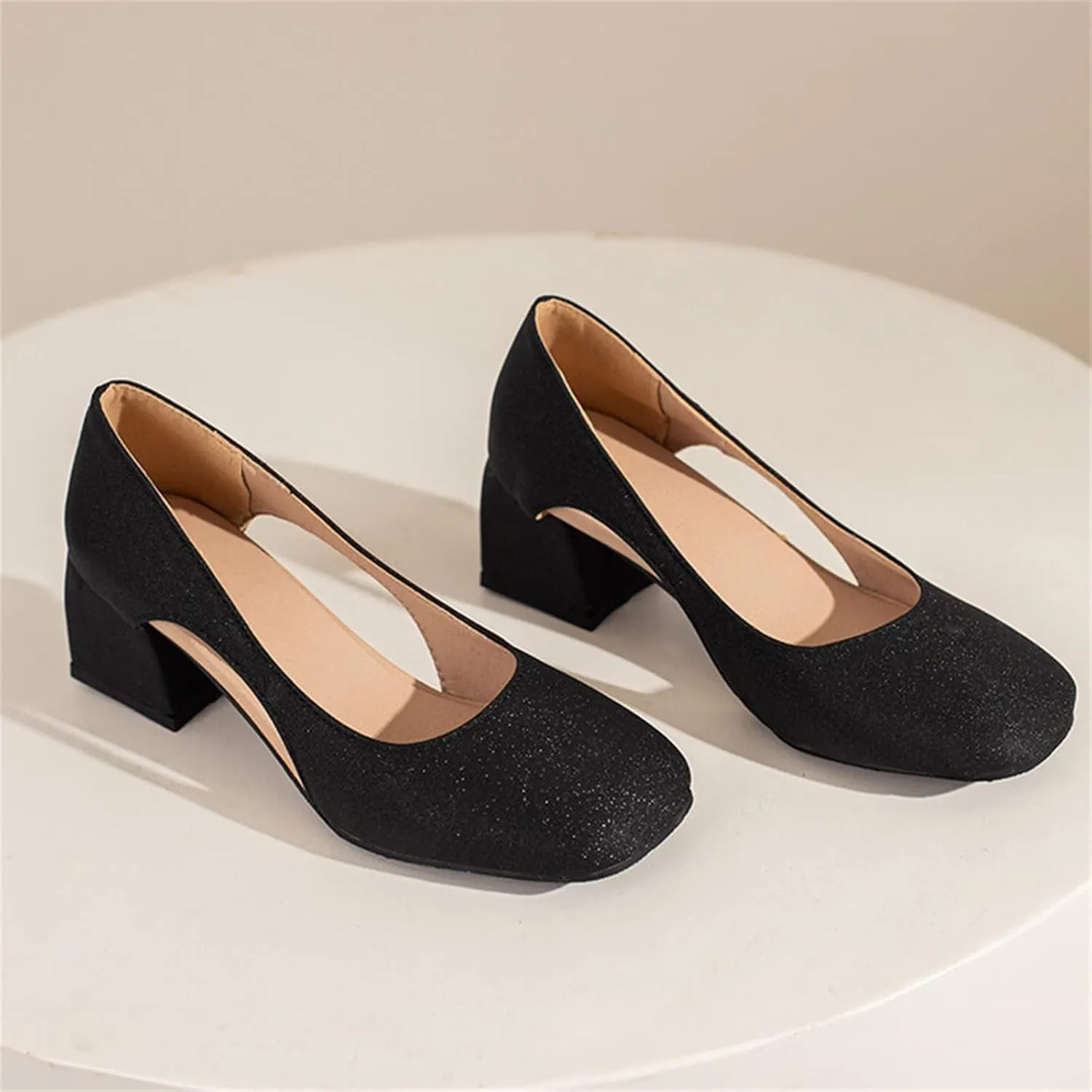 Chunky Heels for Women T Strap Mary Janes Closed Toe Dress Shoes Square Toe Office Shoes Suede Vintage Heels
