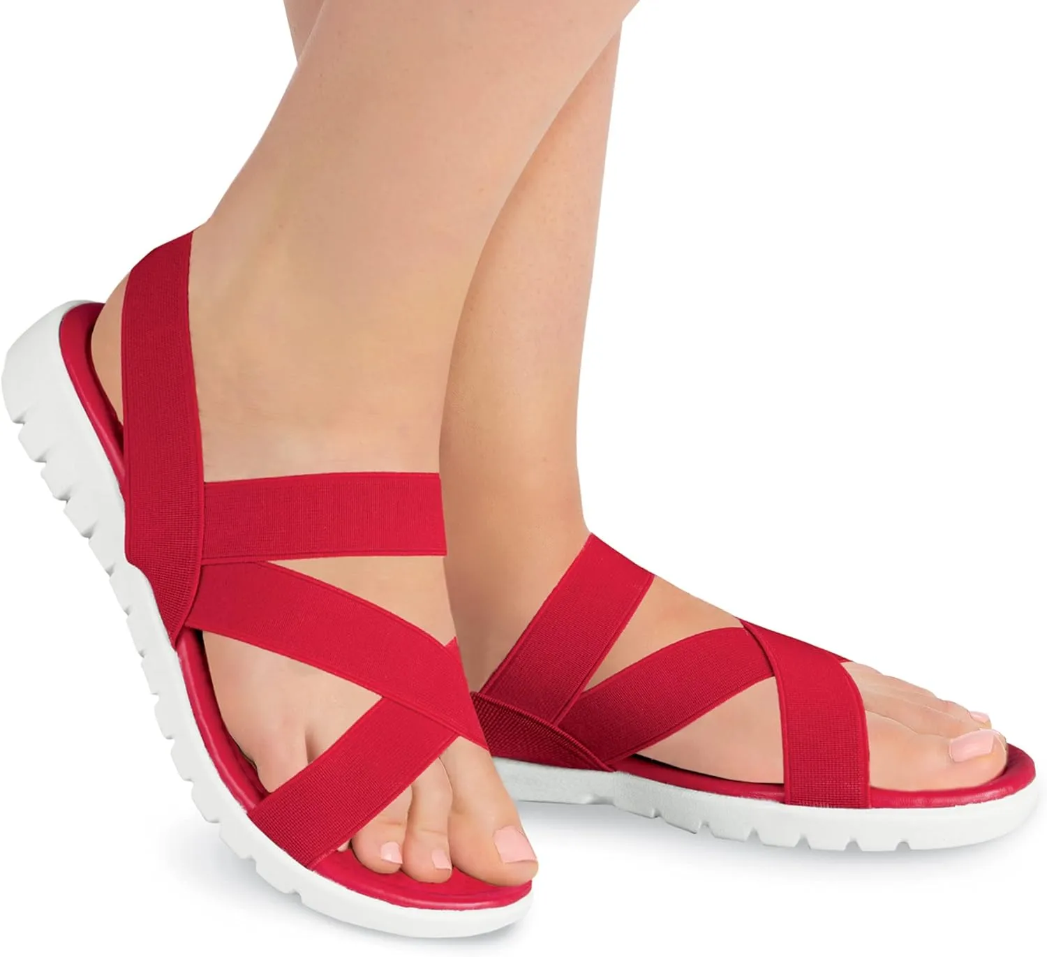 Collections Etc Women's Casual Criss Cross Summer Stretch Strap Sandals Black 11
