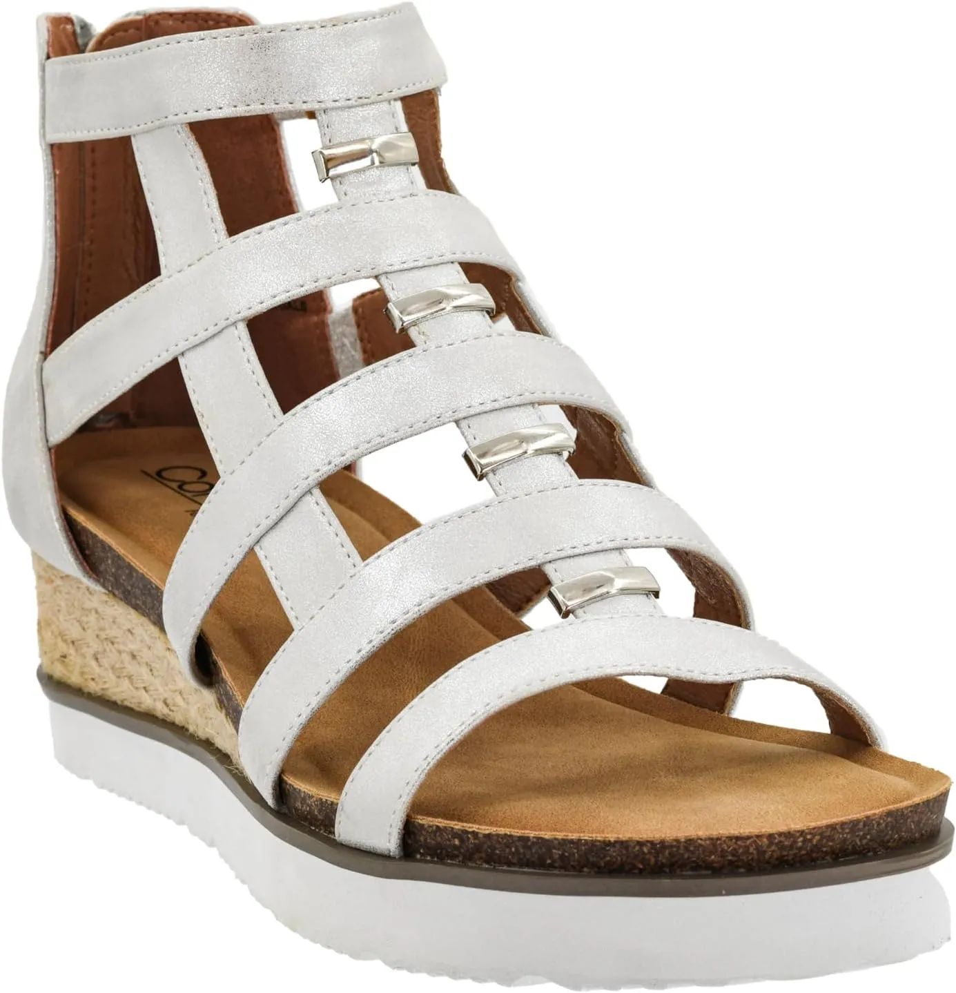 Corkys Footwear Hey Girl Women's Caged Animal Wedge Sandals - Featuring a 2-inch Heel, A Strappy Upper, Metal Accents, A Full Back Zip, and Comfortable Cushioned Insoles