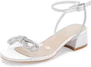 Coutgo Girls Rhinestone Sandals Low Chunky Heels Bow Open Toe Glitter Dress Shoes for Toddler Little Big Kid