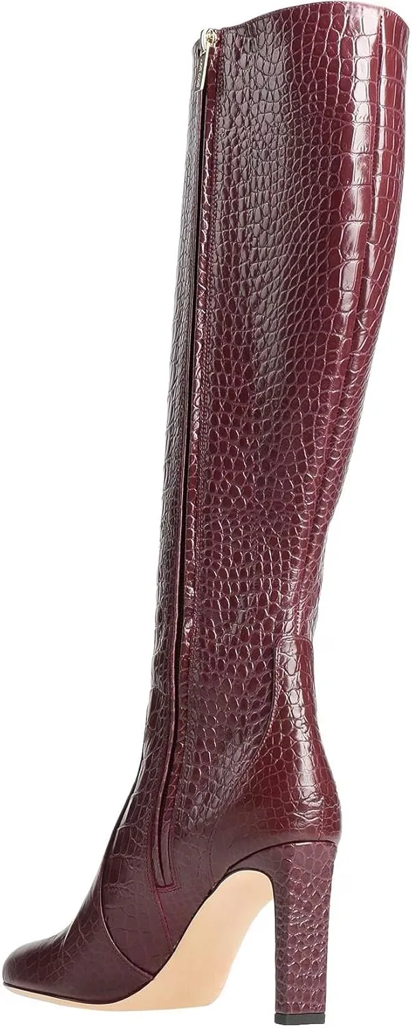Croc Knee High Boots Riding Boots for Women Stiletto Heel Pointed Toe Leather Tall Boots Long Boots Calf High Boots Faux Crocodile Boots Side Zipper Fall & Winter
