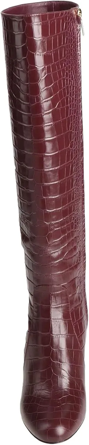 Croc Knee High Boots Riding Boots for Women Stiletto Heel Pointed Toe Leather Tall Boots Long Boots Calf High Boots Faux Crocodile Boots Side Zipper Fall & Winter