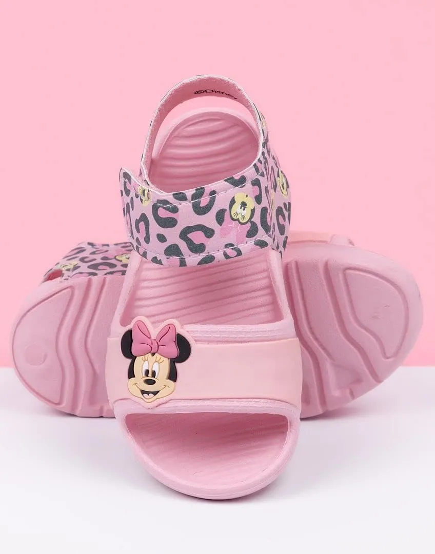 Disney Minnie Mouse Kids Sandals | Girls Leopard Print Sliders with Supportive Strap for Toddlers | Pink Slip-on Footwear