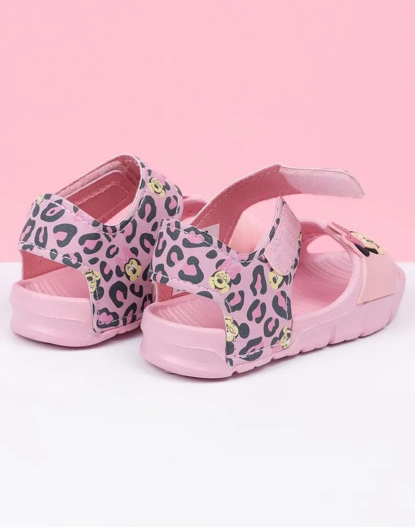Disney Minnie Mouse Kids Sandals | Girls Leopard Print Sliders with Supportive Strap for Toddlers | Pink Slip-on Footwear