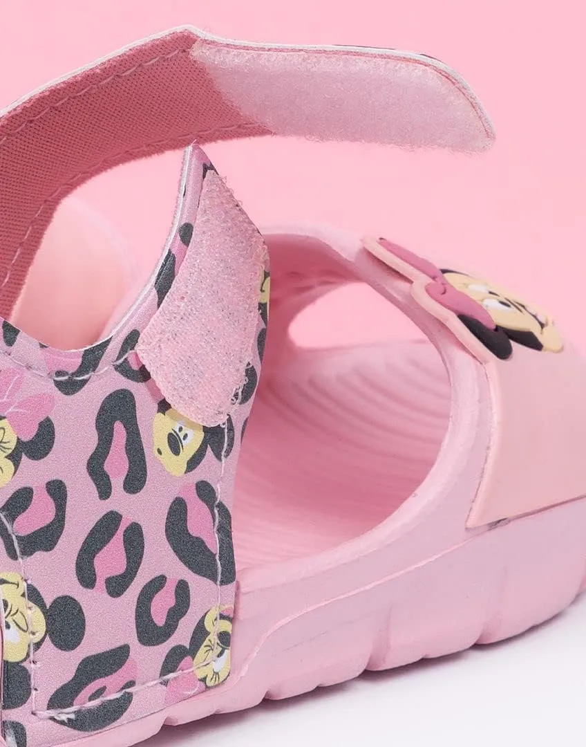Disney Minnie Mouse Kids Sandals | Girls Leopard Print Sliders with Supportive Strap for Toddlers | Pink Slip-on Footwear