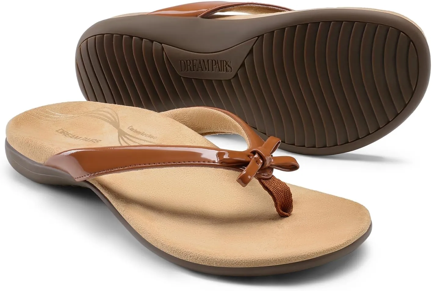 DREAM PAIRS Women's Arch Support Flip Flops Comfortable Dressy Orthopedic Thong Sandals Slides with Bow for Walking Summer Vacation