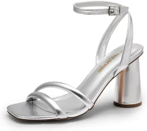 DREAM PAIRS Women's Strappy Round Heels Open Square Toe Ankle Strap Party Sandals Dress Shoes