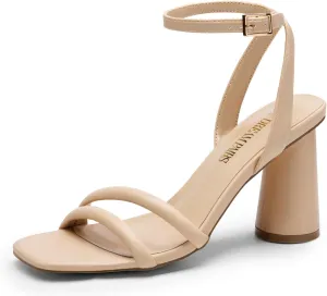 DREAM PAIRS Women's Strappy Round Heels Open Square Toe Ankle Strap Party Sandals Dress Shoes