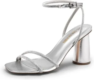 DREAM PAIRS Women's Strappy Round Heels Open Square Toe Ankle Strap Party Sandals Dress Shoes