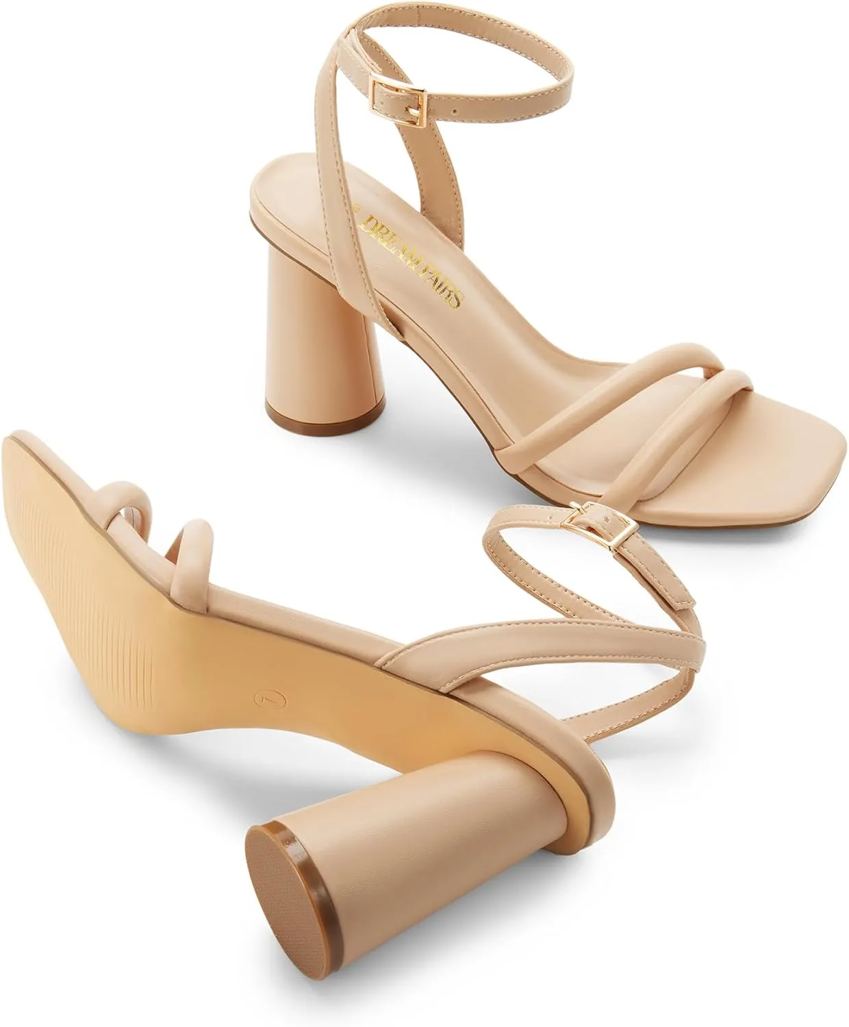 DREAM PAIRS Women's Strappy Round Heels Open Square Toe Ankle Strap Party Sandals Dress Shoes