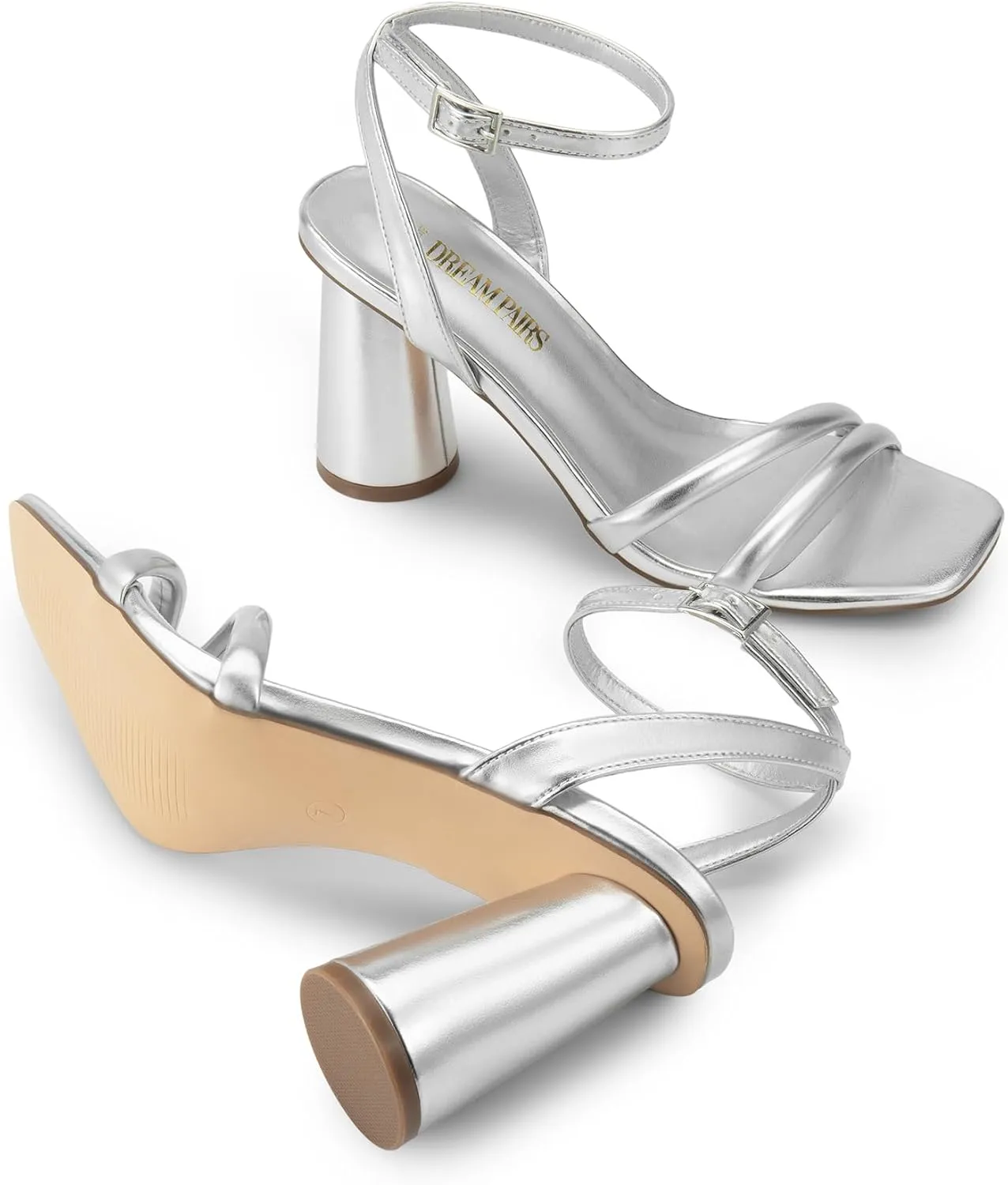 DREAM PAIRS Women's Strappy Round Heels Open Square Toe Ankle Strap Party Sandals Dress Shoes