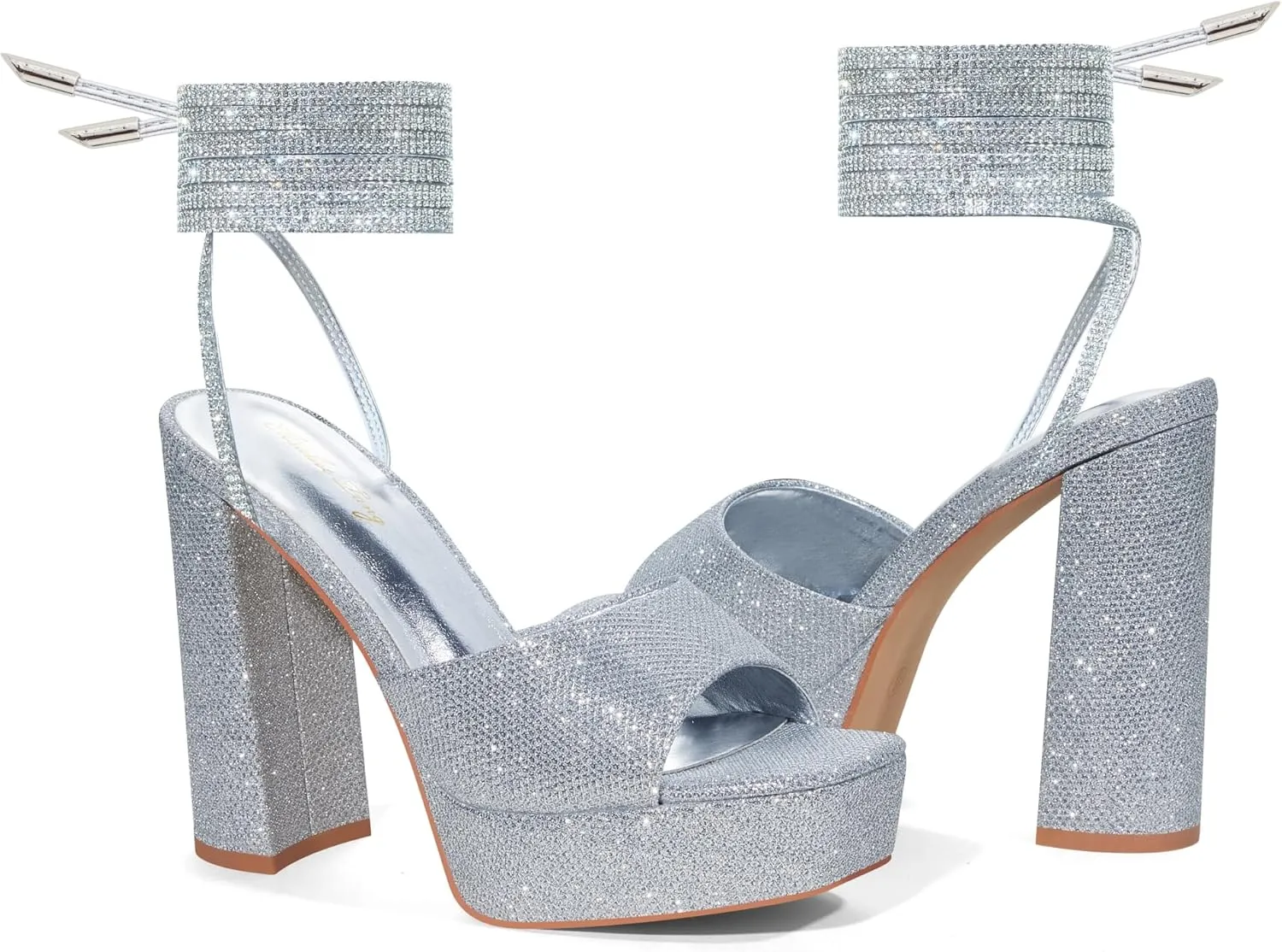 Elisabet Tang Women Strappy Heeled Sandals,4.7-Inch Lace Up Chunky Platform High Heels with Open Square Toes for Block Dressy Fashion Shoes at Prom