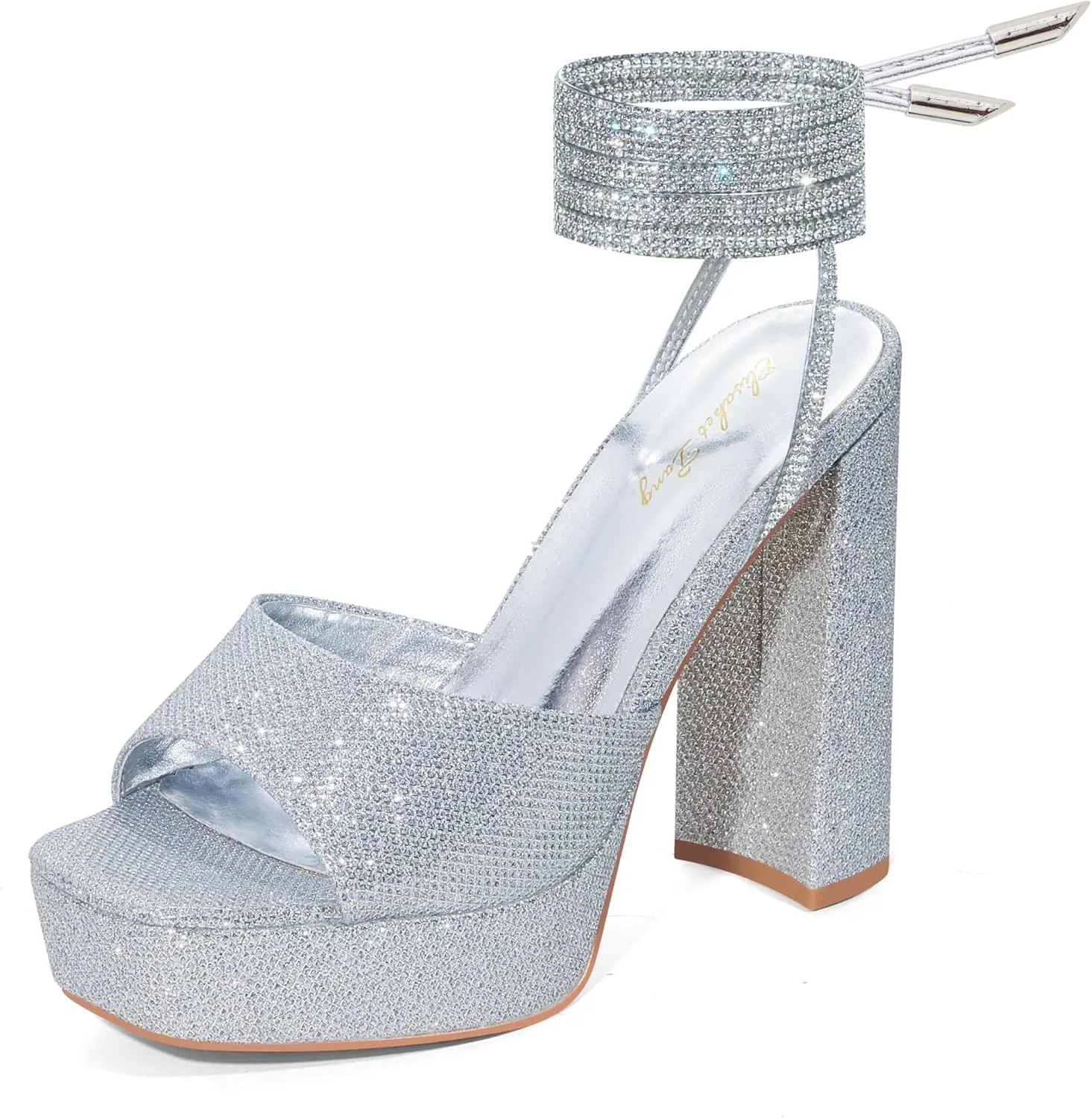 Elisabet Tang Women Strappy Heeled Sandals,4.7-Inch Lace Up Chunky Platform High Heels with Open Square Toes for Block Dressy Fashion Shoes at Prom