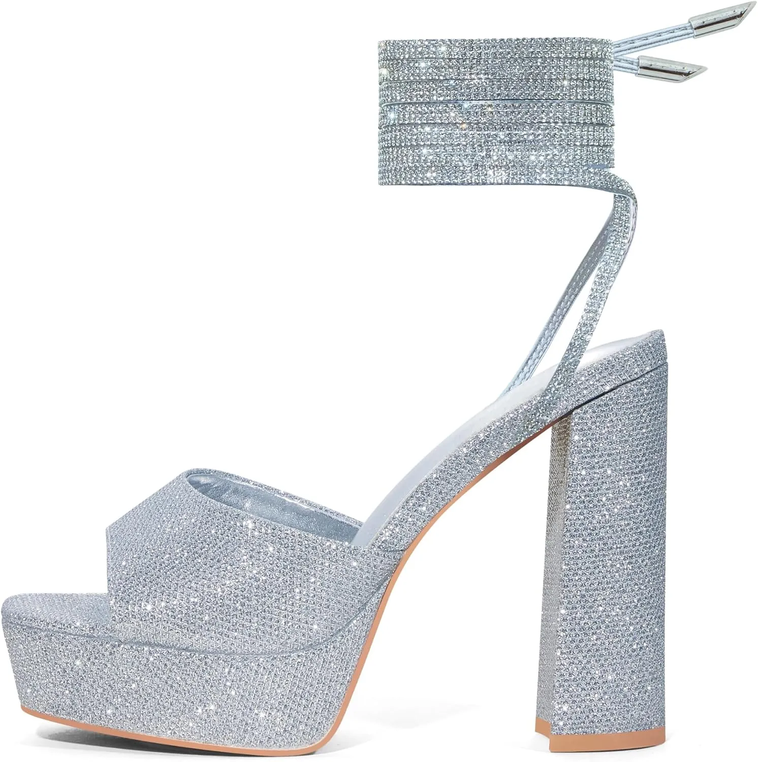 Elisabet Tang Women Strappy Heeled Sandals,4.7-Inch Lace Up Chunky Platform High Heels with Open Square Toes for Block Dressy Fashion Shoes at Prom