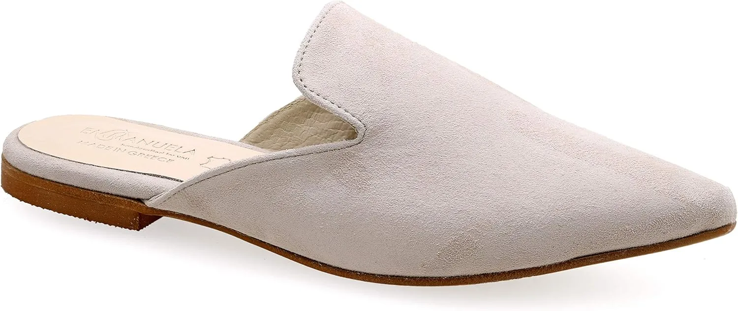 Emmanuela Leather Pointy Mules, Quality Flat Slide on Loafers, Comfortable Slip on Summer Shoes for Women, Leather Slider Moccasins in Leopard, Beige, Black Slip on Moroccan Style