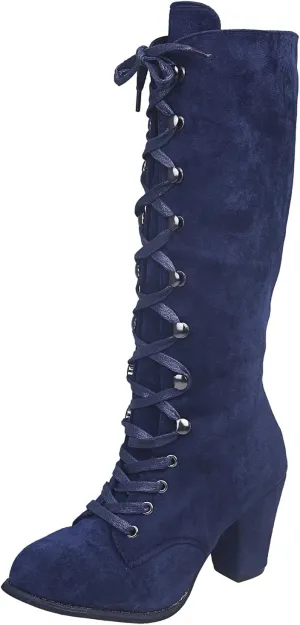 Fall Boots for Women 2023 Cowboy Boots Vintage Knee High Boots Lace Up Boots Chunky Heels Gothic Mid Calf Boots Retro
