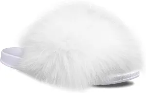 Faux Fur Slides for Women, Fuzzy Slippers Fluffy Sandals Furry House Shoes Indoor Outdoor