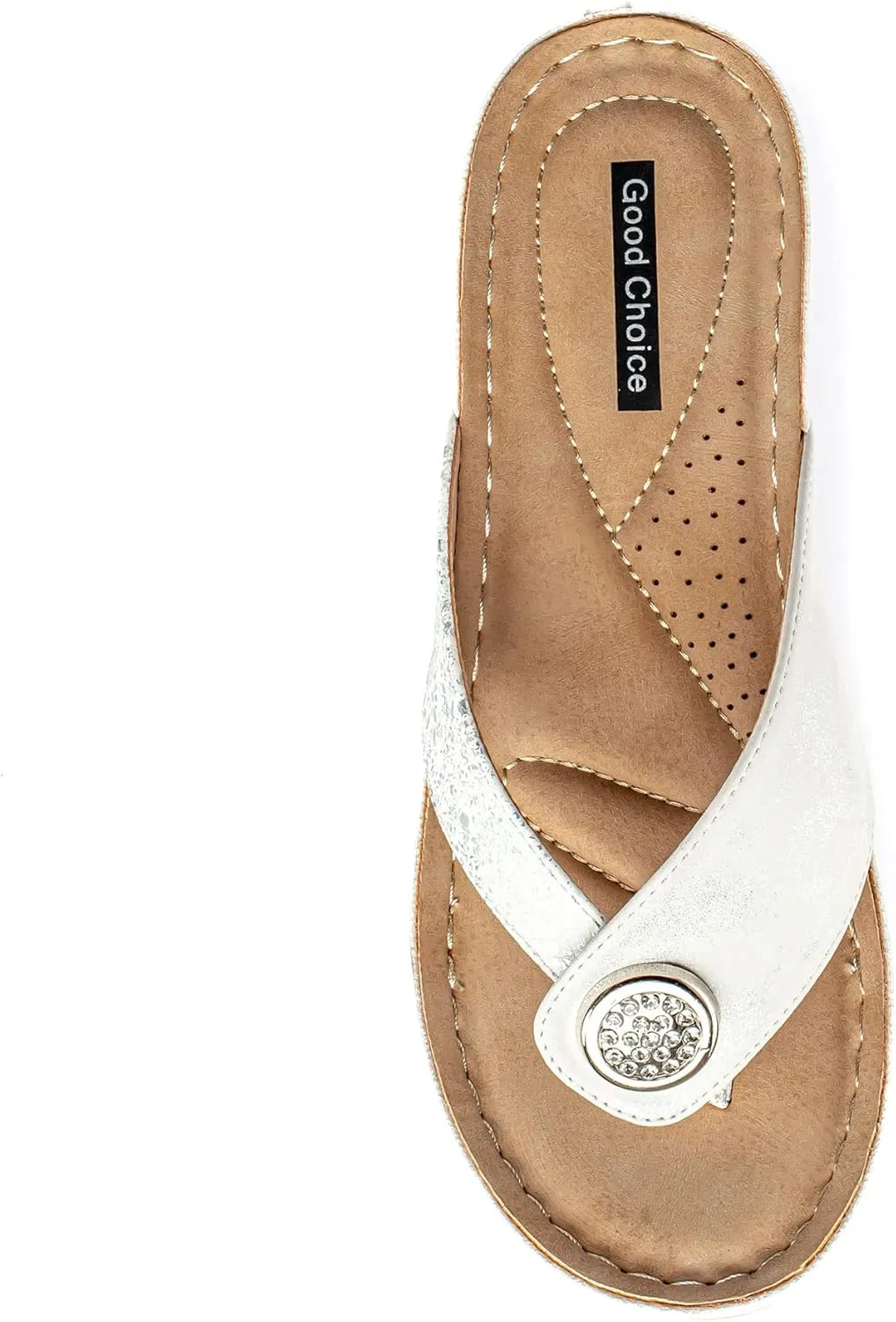 G.C. Shoes Dafni Wedge Sandals - Cushioned Footbed Rhinestone Detailing in Faux Leather with Rubber Sole