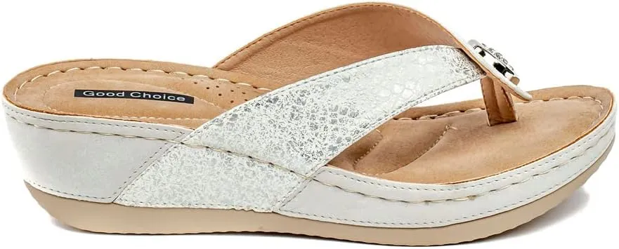 G.C. Shoes Dafni Wedge Sandals - Cushioned Footbed Rhinestone Detailing in Faux Leather with Rubber Sole