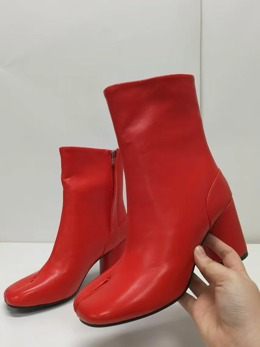 Geerta Tabi Boots Women Ankle Boots Low Heel Block Heels Booties - Low Top Split Toe Shoes Zip Cute Casual Retro Comfortable Walking Lightweight Female Solid All-Match for Daily Wear Beach Travel