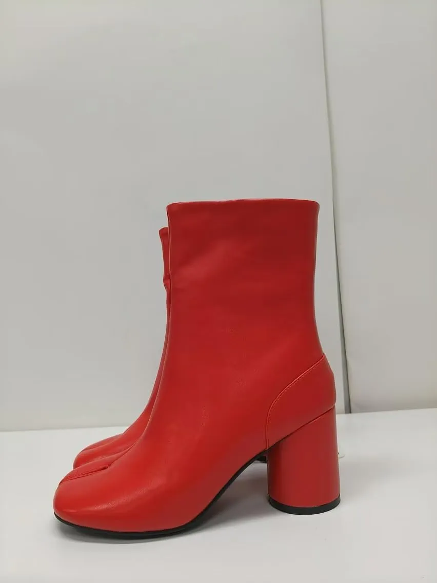 Geerta Tabi Boots Women Ankle Boots Low Heel Block Heels Booties - Low Top Split Toe Shoes Zip Cute Casual Retro Comfortable Walking Lightweight Female Solid All-Match for Daily Wear Beach Travel