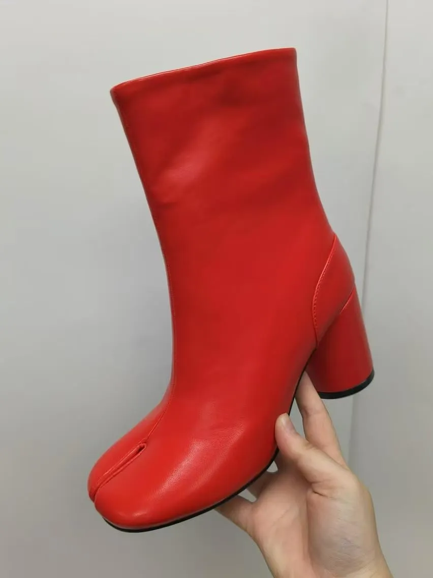 Geerta Tabi Boots Women Ankle Boots Low Heel Block Heels Booties - Low Top Split Toe Shoes Zip Cute Casual Retro Comfortable Walking Lightweight Female Solid All-Match for Daily Wear Beach Travel