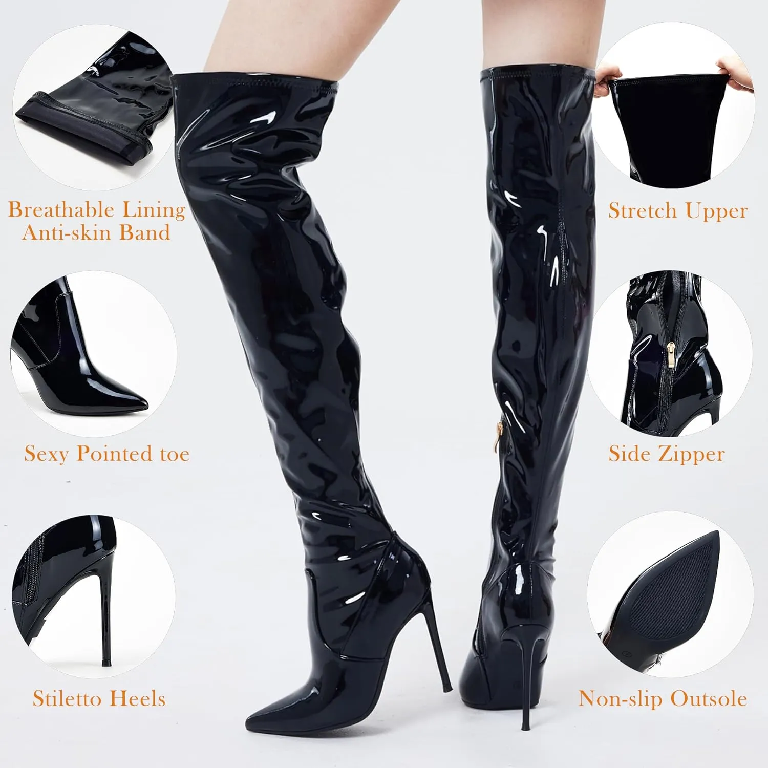 GENSHUO Over the Knee Boots for Women with Heel Suede Thigh High Boots Stretch Sexy Pointed Toe Stiletto Long Boot Shoes