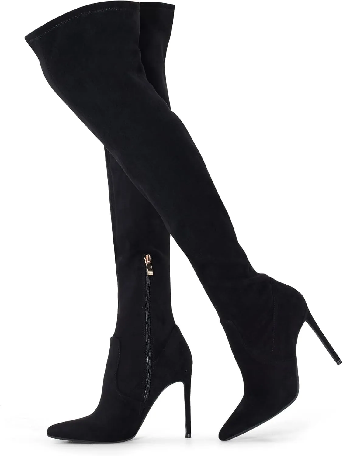 GENSHUO Over the Knee Boots for Women with Heel Suede Thigh High Boots Stretch Sexy Pointed Toe Stiletto Long Boot Shoes