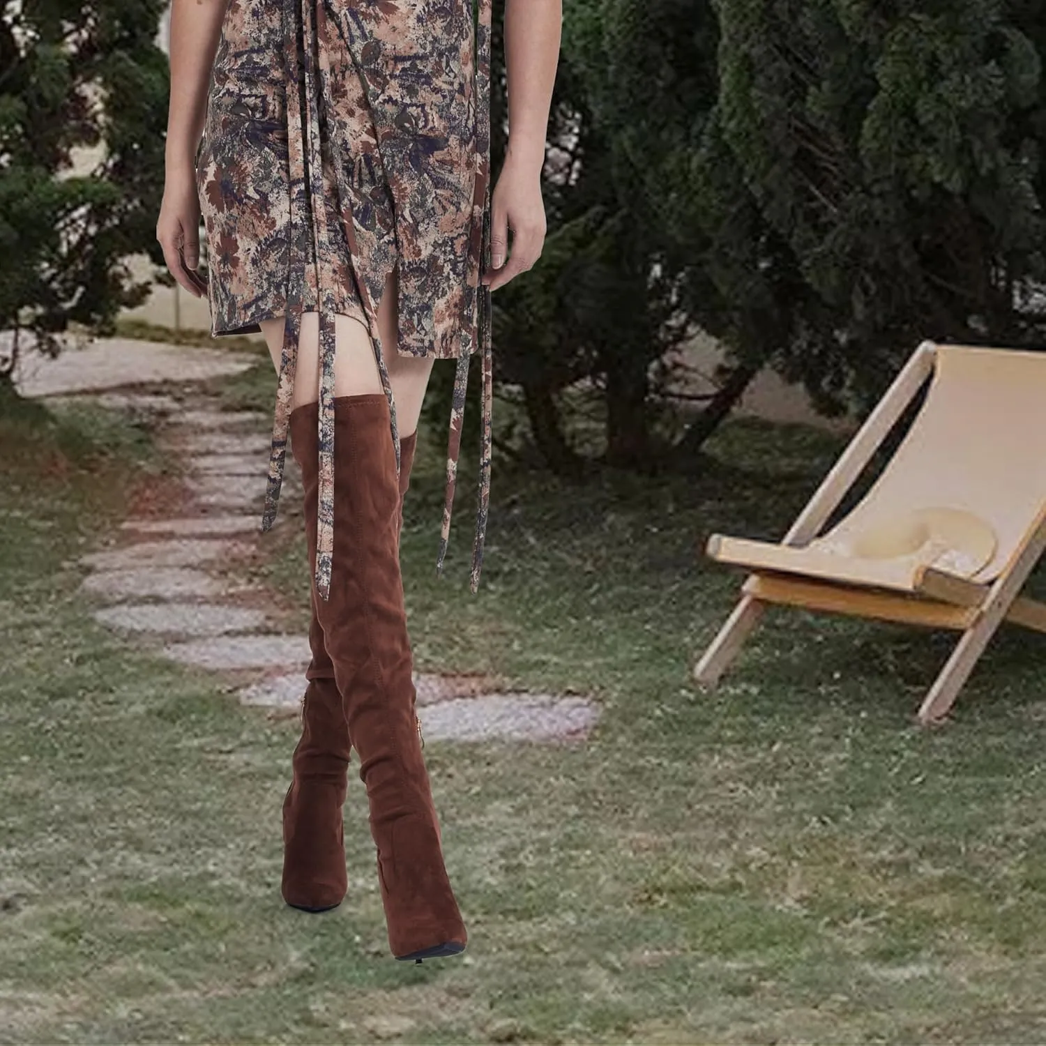 GENSHUO Over the Knee Boots for Women with Heel Suede Thigh High Boots Stretch Sexy Pointed Toe Stiletto Long Boot Shoes