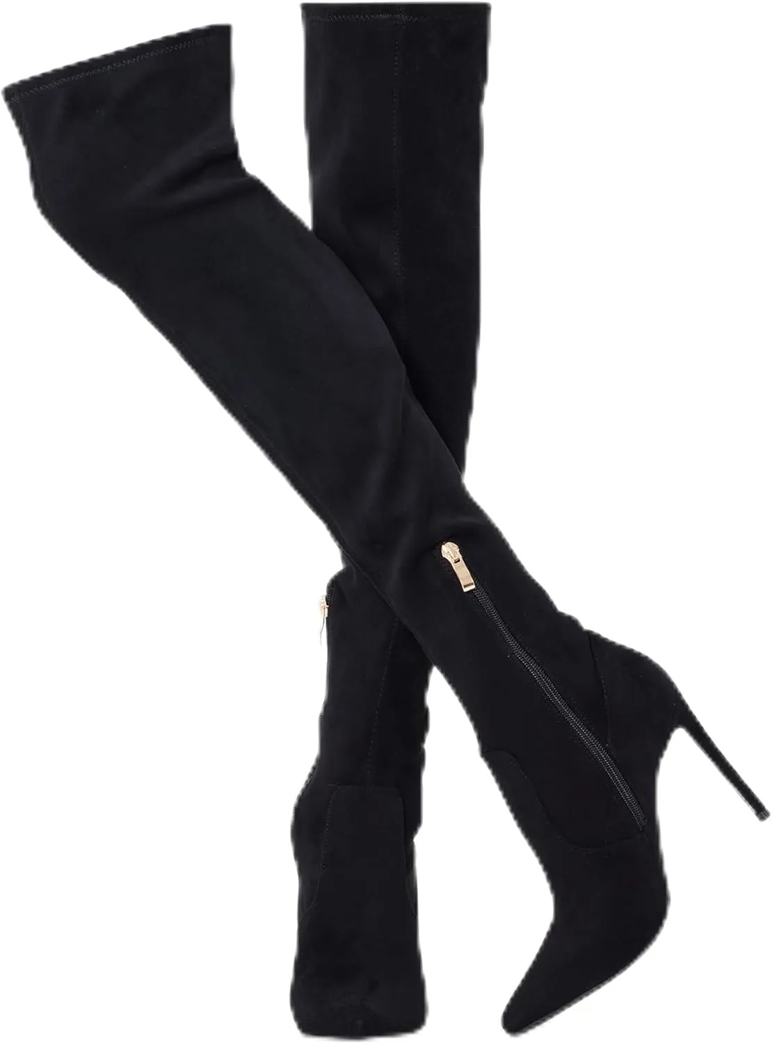 GENSHUO Over the Knee Boots for Women with Heel Suede Thigh High Boots Stretch Sexy Pointed Toe Stiletto Long Boot Shoes