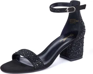 GENSHUO Women's Low Kitten Heel Sandals Strappy Open Square Toe Dress Heels Comfortable Sexy Cute Ankle Strap Wedding Party Prom Summer Heeled Shoes