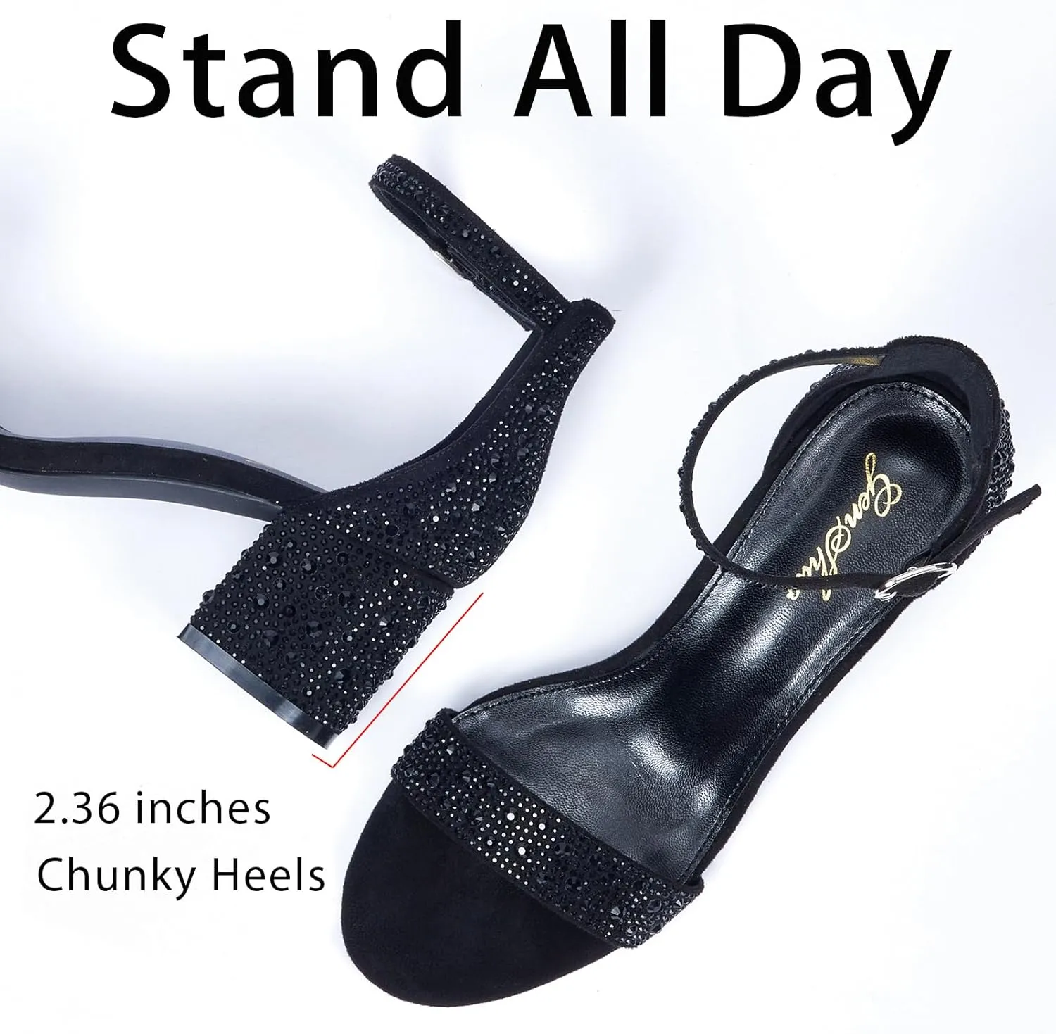 GENSHUO Women's Low Kitten Heel Sandals Strappy Open Square Toe Dress Heels Comfortable Sexy Cute Ankle Strap Wedding Party Prom Summer Heeled Shoes