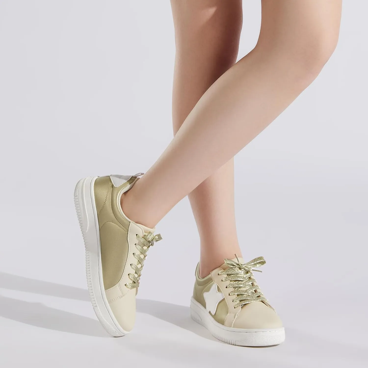 HEEZ Womens Platform Sneakers Fashion Star Tennis Shoes Lace Up Glitter Comfortable Walking Shoes