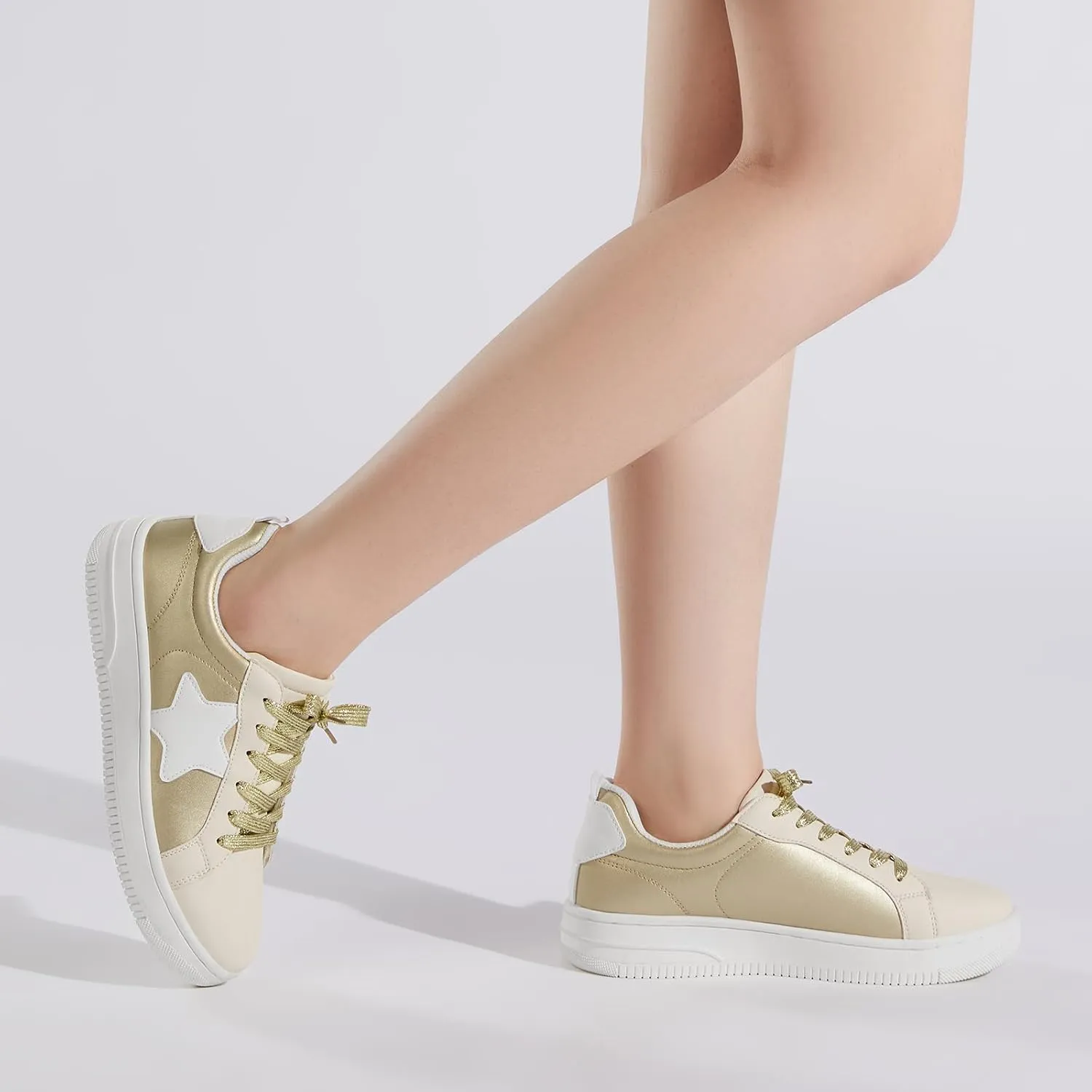 HEEZ Womens Platform Sneakers Fashion Star Tennis Shoes Lace Up Glitter Comfortable Walking Shoes