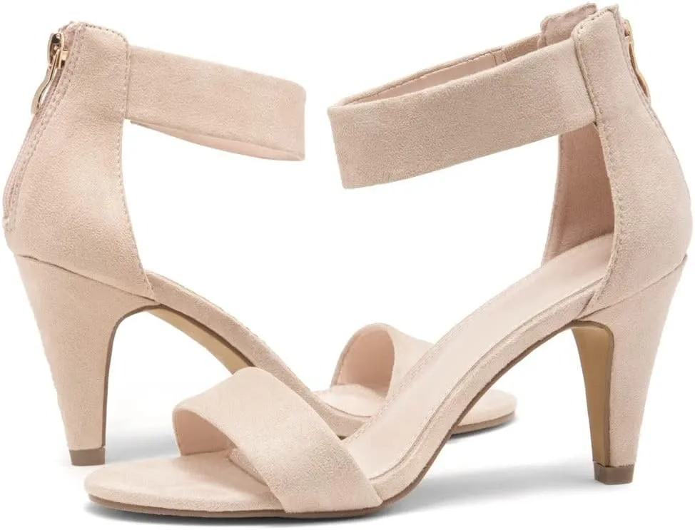 Herstyle RROSE Women's Chunky Low Heels Open Toe Ankle Strap Heeled Sandals with Back Zipper Dressy Pumps Shoes for Wedding Prom Party Office