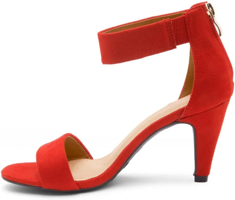 Herstyle RROSE Women's Chunky Low Heels Open Toe Ankle Strap Heeled Sandals with Back Zipper Dressy Pumps Shoes for Wedding Prom Party Office