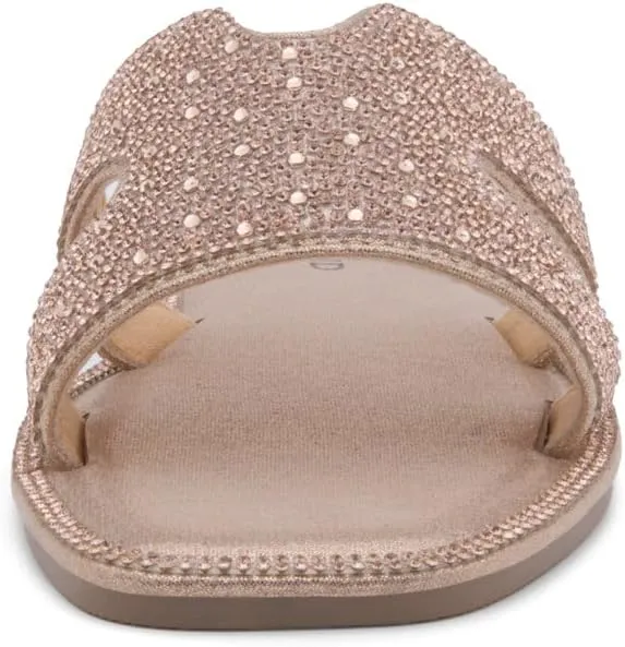 Herstyle Showstopper Women's Flat Sandals, Fashion Rhinestone Slides, Open Toe Slip-On Slippers with Cushioned Footbed, Casual Bling Sandals for Summer and Daily Wear