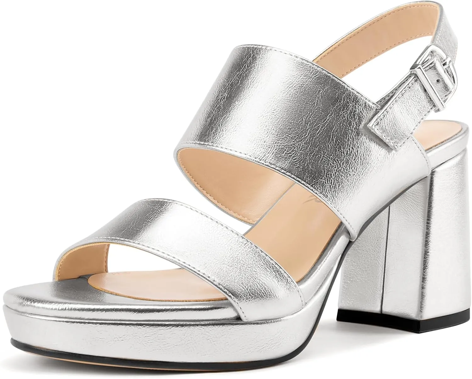 HEUIVZAR Womens Platform Chunky Block Heels Open Toe Ankle Strap Mid Heel Sandals Slingback Classic Dress Shoes 3.2 Inches Heels