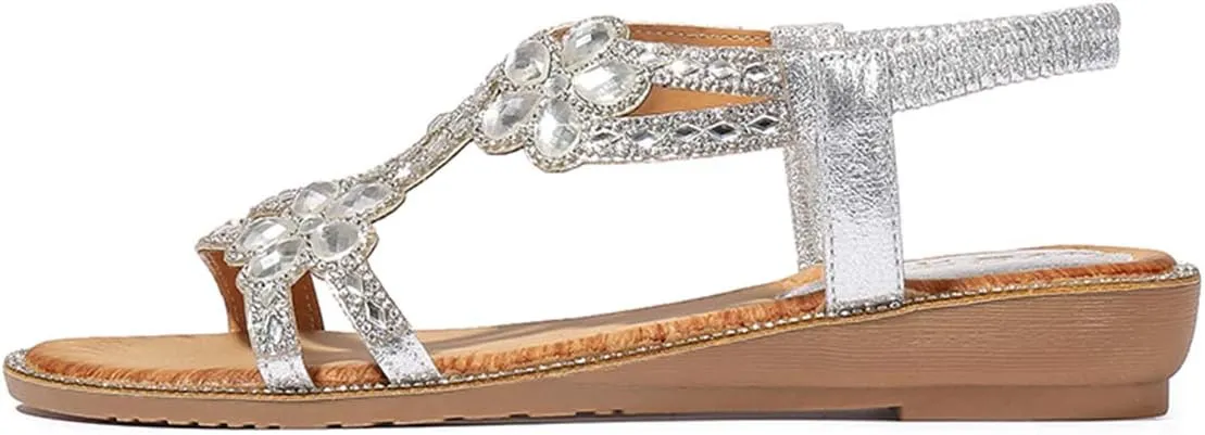 HNGHOU Womens Summer Sandals Comfort Flats Shoes Casual Open Toe Ankle Crystal Bohemia Beach sandals