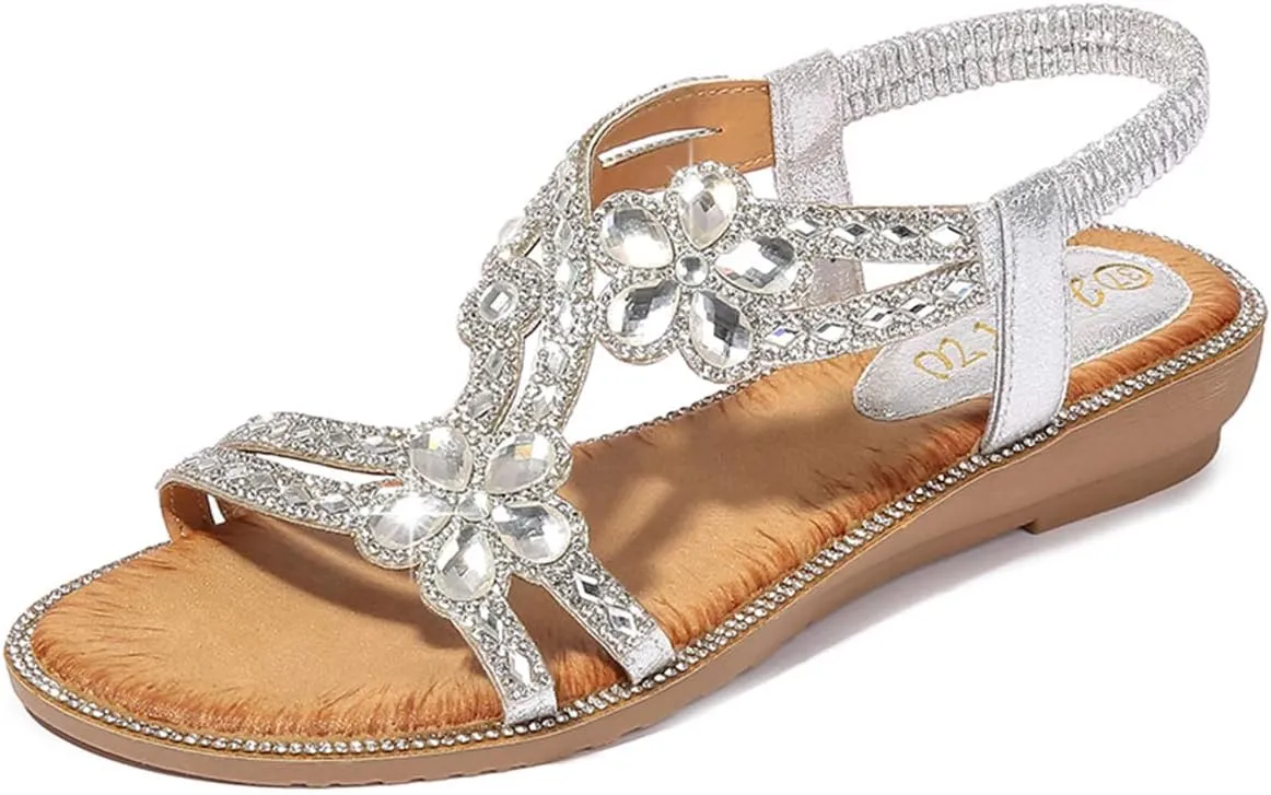 HNGHOU Womens Summer Sandals Comfort Flats Shoes Casual Open Toe Ankle Crystal Bohemia Beach sandals