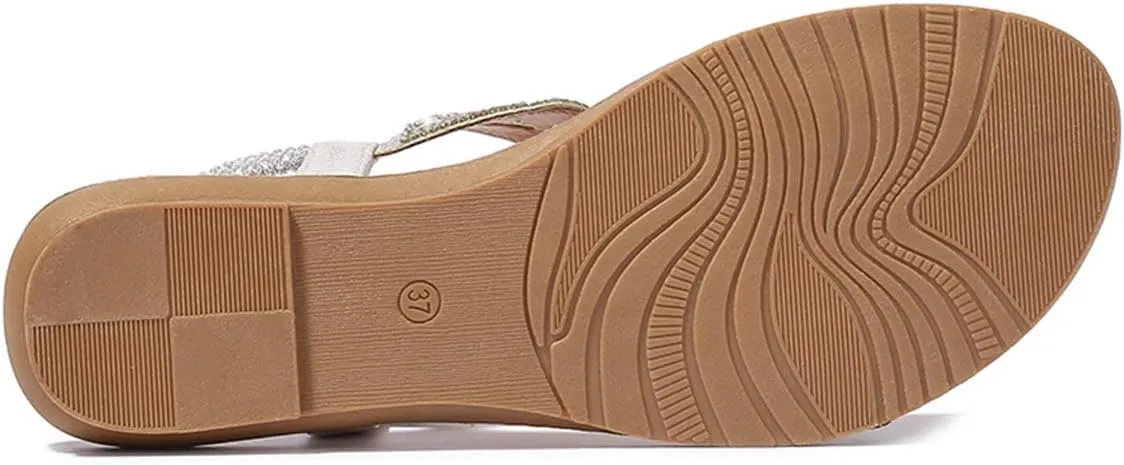 HNGHOU Womens Summer Sandals Comfort Flats Shoes Casual Open Toe Ankle Crystal Bohemia Beach sandals