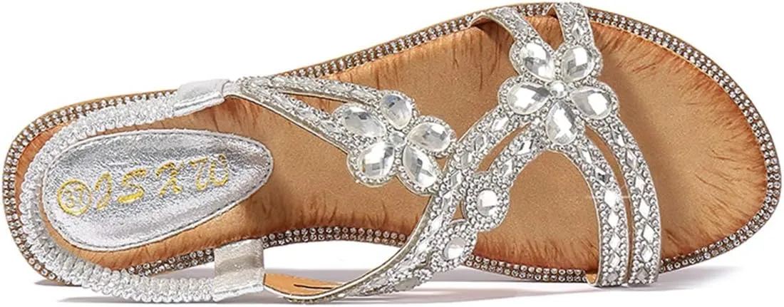 HNGHOU Womens Summer Sandals Comfort Flats Shoes Casual Open Toe Ankle Crystal Bohemia Beach sandals