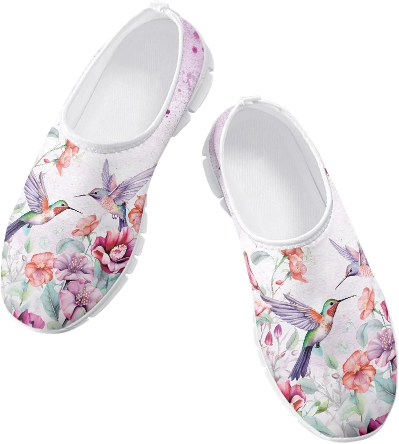 Hummingbird Floral Print Lightweight Walking Shoes for Women Mesh Casual Sneakers Size 5-10.5