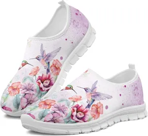 Hummingbird Floral Print Lightweight Walking Shoes for Women Mesh Casual Sneakers Size 5-10.5