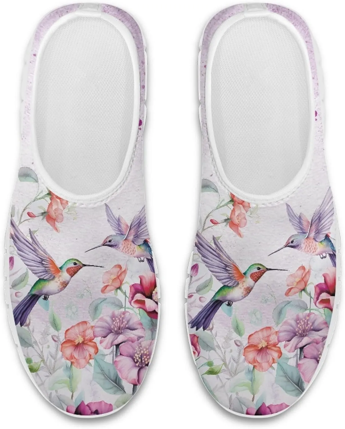 Hummingbird Floral Print Lightweight Walking Shoes for Women Mesh Casual Sneakers Size 5-10.5