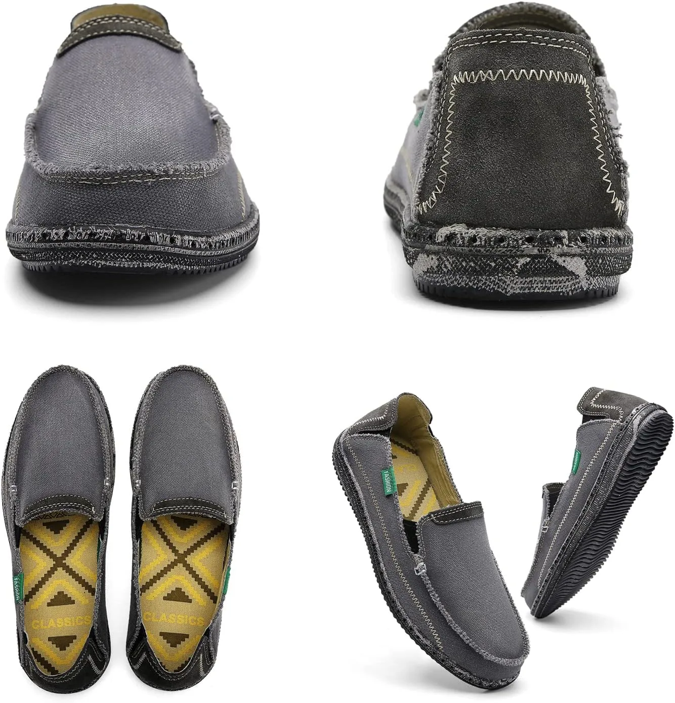 JAMONWU Men's Slip on Shoes Cloth Shoes Deck Shoes Canvas Leisure Vintage Casual Loafer Boat Shoes