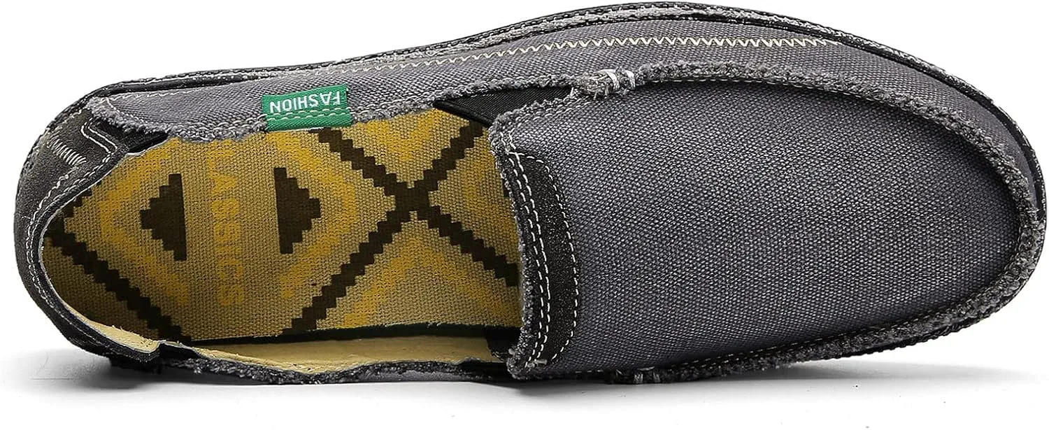 JAMONWU Men's Slip on Shoes Cloth Shoes Deck Shoes Canvas Leisure Vintage Casual Loafer Boat Shoes