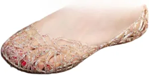 Jelly Mesh Ballet Flats for Women Clear Jelly Sandals Slip On Breathable Beach Travel - Trendy No Slip Cute Causal Comfortable Walking Lightweight Running Summer Cruise Vacation Standing All Day