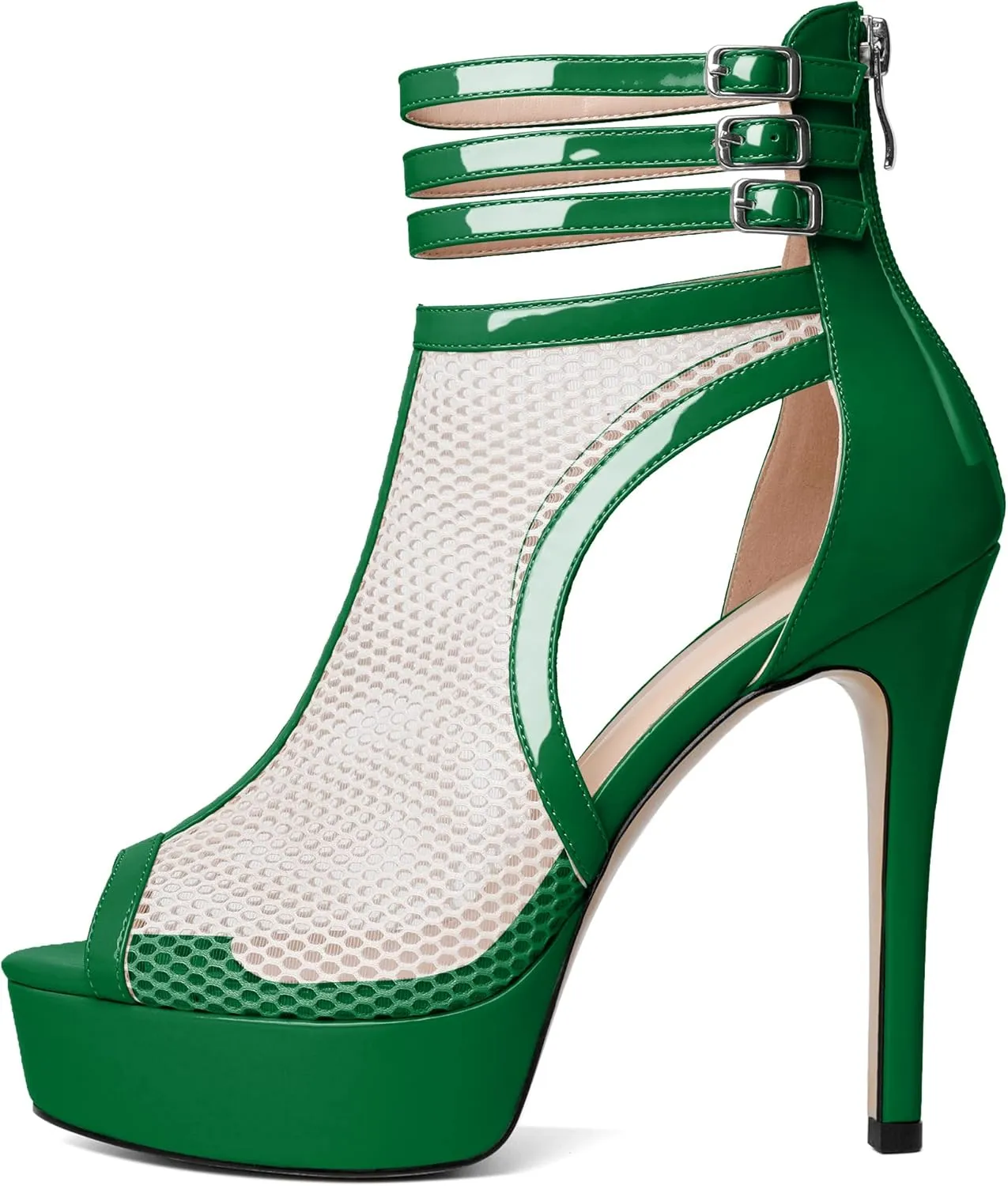 Joseywade Women Mesh Fishnet Dance Heels Peep Toe Booties Sexy Summer Boots Platform Stiletto High Heels Shoes With Zipper