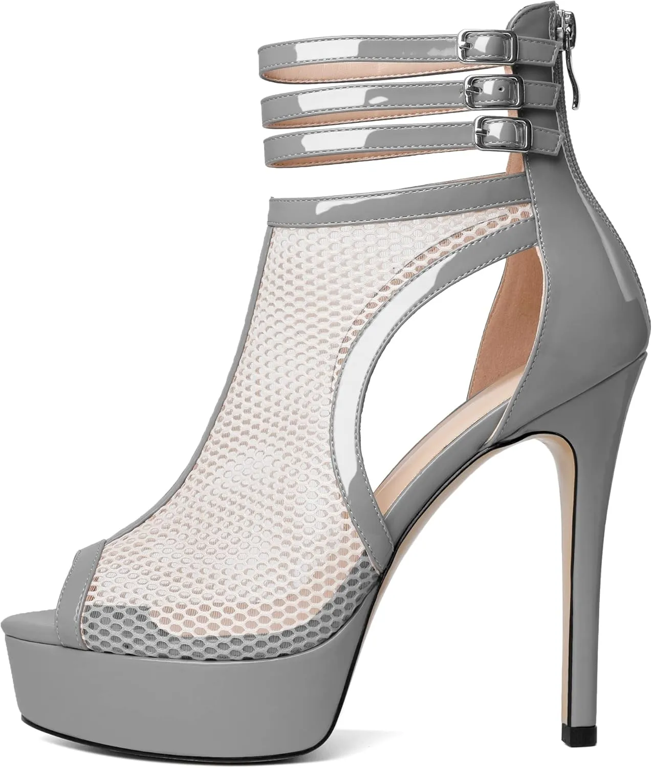 Joseywade Women Mesh Fishnet Dance Heels Peep Toe Booties Sexy Summer Boots Platform Stiletto High Heels Shoes With Zipper
